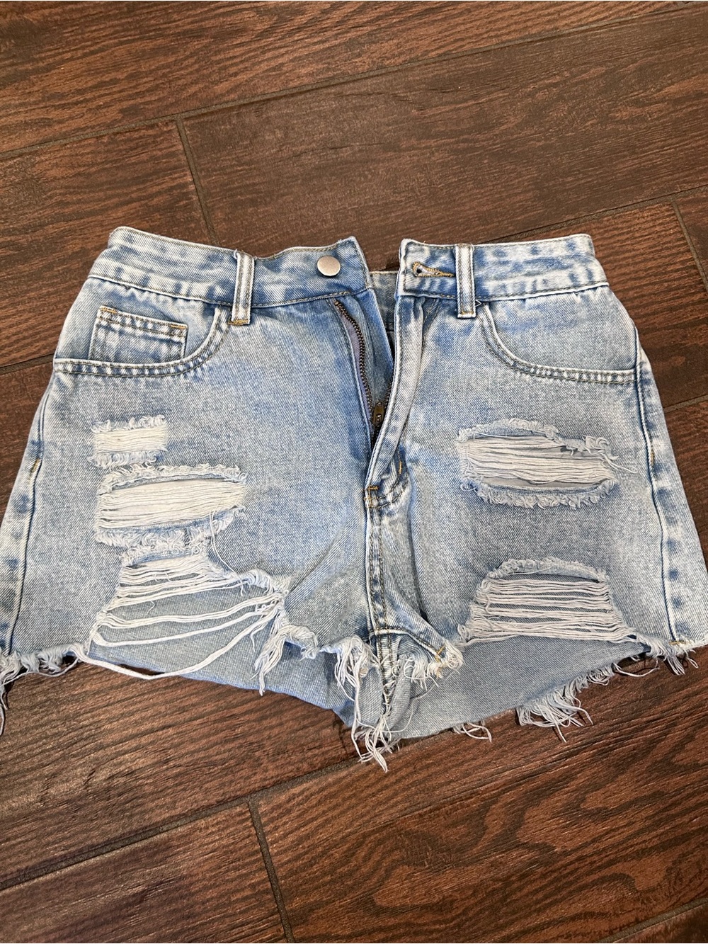 SHEIN Light Blue High Waist Distressed Denim Shorts
